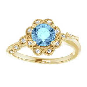 14K Yellow Gold Natural Aquamarine & .07 CTW Natural Diamond Ring