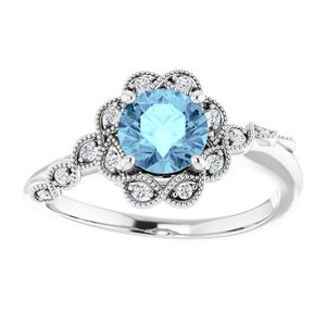 Platinum Natural Aquamarine & .07 CTW Natural Diamond Ring