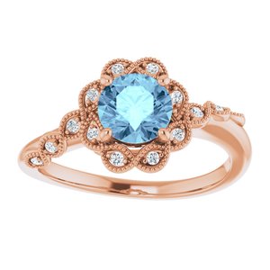 14K Rose Gold Natural Aquamarine & .07 CTW Natural Diamond Ring