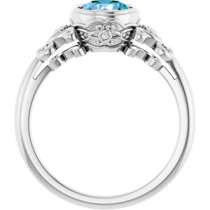 14K White Gold Natural Swiss Blue Topaz & .03 CTW  Natural Diamond Ring