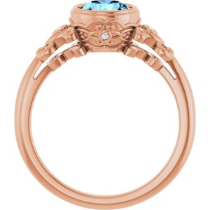 14K Rose Gold Natural Aquamarine & .025 CTW Natural Diamond Ring