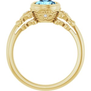 14K Yellow Gold Natural Aquamarine & .025 CTW Natural Diamond Ring
