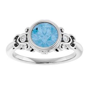 14K White Gold Natural Swiss Blue Topaz & .03 CTW  Natural Diamond Ring