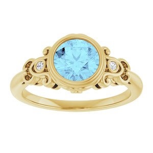14K Yellow Gold Natural Aquamarine & .025 CTW Natural Diamond Ring