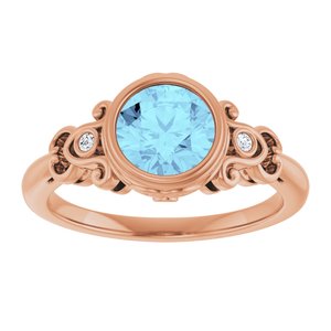 14K Rose Gold Natural Aquamarine & .025 CTW Natural Diamond Ring