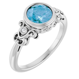 14K White Gold Natural Swiss Blue Topaz & .03 CTW  Natural Diamond Ring