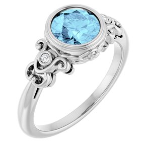 14K White Gold Natural Aquamarine & .025 CTW Natural Diamond Ring