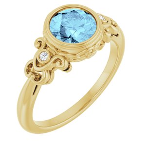 14K Yellow Gold Natural Aquamarine & .025 CTW Natural Diamond Ring