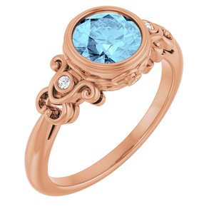 14K Rose Gold Natural Aquamarine & .025 CTW Natural Diamond Ring