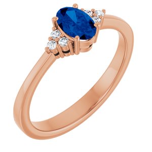 14K Rose Gold Lab-Grown Blue Sapphire and .05 CTW Lab-Grown Diamond Ring