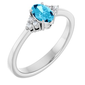 Platinum Natural Aquqmarine  and .05 CTW Lab-Grown Diamond Ring
