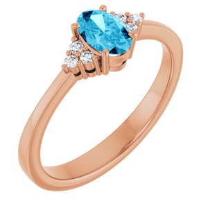 14K Rose Gold Natural Aquqmarine  and .05 CTW Lab-Grown Diamond Ring