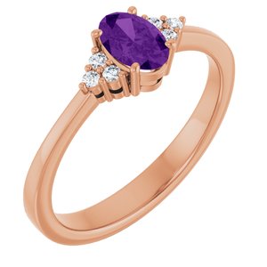 14K Rose Gold Natural Amethyst and .05 CTW Lab-Grown Diamond Ring