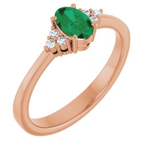 14K Rose Gold Lab-Grown Emerald and .05 CTW Lab-Grown Diamond Ring