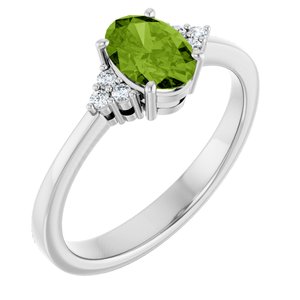 10K White Gold Natural Peridot  and .05 CTW Lab-Grown Diamond Ring