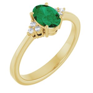 10K Yellow Gold Lab-Grown Emerald and .05 CTW Lab-Grown Diamond Ring