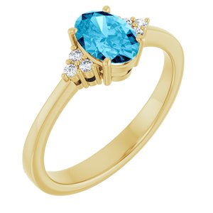 10K Yellow Gold Natural Aquqmarine  and .05 CTW Lab-Grown Diamond Ring