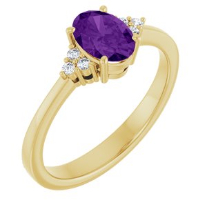 10K Yellow Gold Natural Amethyst and .05 CTW Lab-Grown Diamond Ring