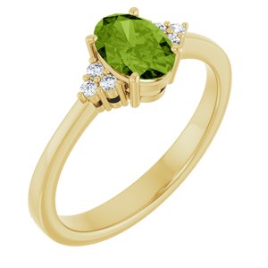 10K Yellow Gold Natural Peridot  and .05 CTW Lab-Grown Diamond Ring