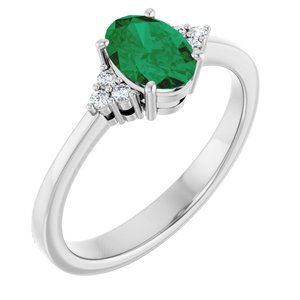 10K White Gold Lab-Grown Emerald and .05 CTW Lab-Grown Diamond Ring