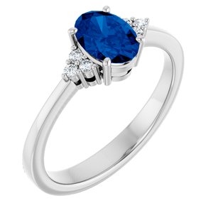 10K White Gold Lab-Grown Blue Sapphire and .05 CTW Lab-Grown Diamond Ring