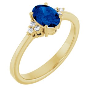 10K Yellow Gold Lab-Grown Blue Sapphire and .05 CTW Lab-Grown Diamond Ring
