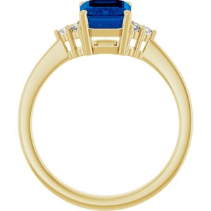 10K Yellow Gold Lab-Grown Blue Sapphire and 1/10 CTW Lab-Grown Diamond Ring