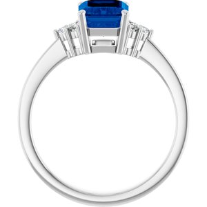14K White Gold Lab-Grown Blue Sapphire and 1/10 CTW Lab-Grown Diamond Ring