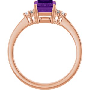 14K Rose Gold Natural Amethyst and 1/10 CTW Lab-Grown Diamond Ring