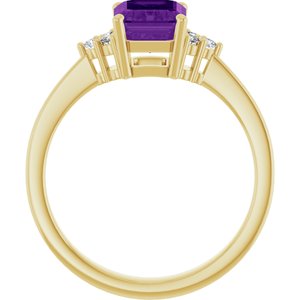10K Yellow Gold Natural Amethyst and 1/10 CTW Lab-Grown Diamond Ring