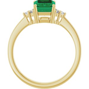 10K Yellow Gold Lab-Grown Emerald and 1/10 CTW Lab-Grown Diamond Ring