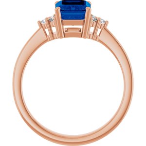 14K Rose Gold Lab-Grown Blue Sapphire and 1/10 CTW Lab-Grown Diamond Ring