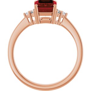 14K Rose Gold Natural Mozambique Garnet and 1/10 CTW Lab-Grown Diamond Ring