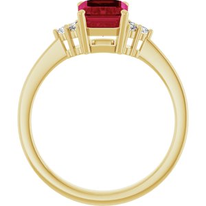 10K Yellow Gold Lab-Grown Ruby  and 1/10 CTW Lab-Grown Diamond Ring