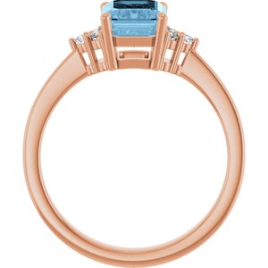 14K Rose Gold Natural Sky Blue Topaz  and 1/10 CTW Lab-Grown Diamond Ring