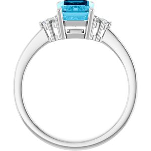 Platinum Natural Aquqmarine  and 1/10 CTW Lab-Grown Diamond Ring