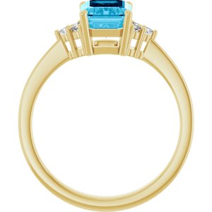 10K Yellow Gold Natural Aquqmarine  and 1/10 CTW Lab-Grown Diamond Ring