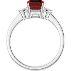 Platinum Natural Mozambique Garnet and 1/10 CTW Lab-Grown Diamond Ring
