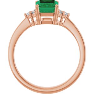14K Rose Gold Lab-Grown Emerald and 1/10 CTW Lab-Grown Diamond Ring