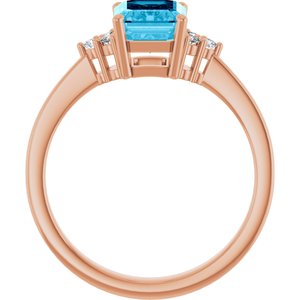 14K Rose Gold Natural Aquqmarine  and 1/10 CTW Lab-Grown Diamond Ring