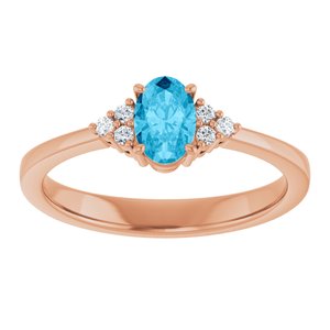 14K Rose Gold Natural Aquqmarine  and .05 CTW Lab-Grown Diamond Ring