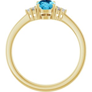 10K Yellow Gold Natural Aquqmarine  and .05 CTW Lab-Grown Diamond Ring