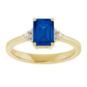 14K Yellow Gold Lab-Grown Blue Sapphire and .05 CTW Lab-Grown Diamond Ring