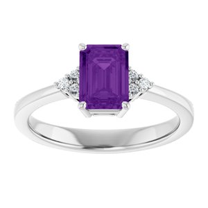 14K White Gold Natural Amethyst and .05 CTW Lab-Grown Diamond Ring