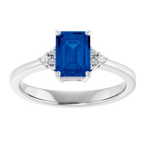 14K White Gold Lab-Grown Blue Sapphire and .05 CTW Lab-Grown Diamond Ring