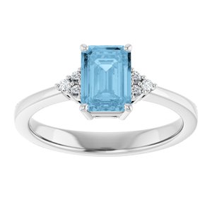 14K White Gold Natural Sky Blue Topaz  and .05 CTW Lab-Grown Diamond Ring