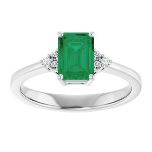 14K White Gold Lab-Grown Emerald and .05 CTW Lab-Grown Diamond Ring