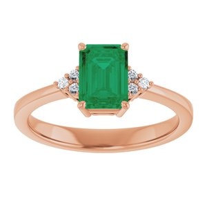 14K Rose Gold Lab-Grown Emerald and .05 CTW Lab-Grown Diamond Ring