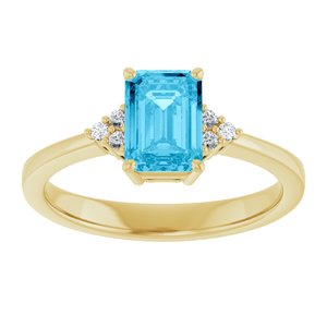 14K Yellow Gold Natural Aquqmarine  and .05 CTW Lab-Grown Diamond Ring