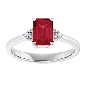14K White Gold Lab-Grown Ruby  and .05 CTW Lab-Grown Diamond Ring